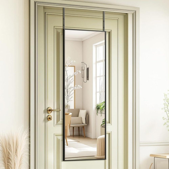 Kosmonia 48x14 Inch Full Length Door Mirror - Over The Door Hanging Mirror, No Drill Installation, Perfect for Bedroom & Closet, Sturdy Hanging Door Mirror