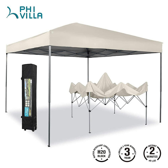 PHI VILLA 10 x 10ft Portable Pop Up Canopy Event Tent Party Tent, 100 Sq. Ft of Shade (Beige)