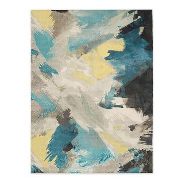 Expressionist Printed Rug, Blue Teal, 9'x12'