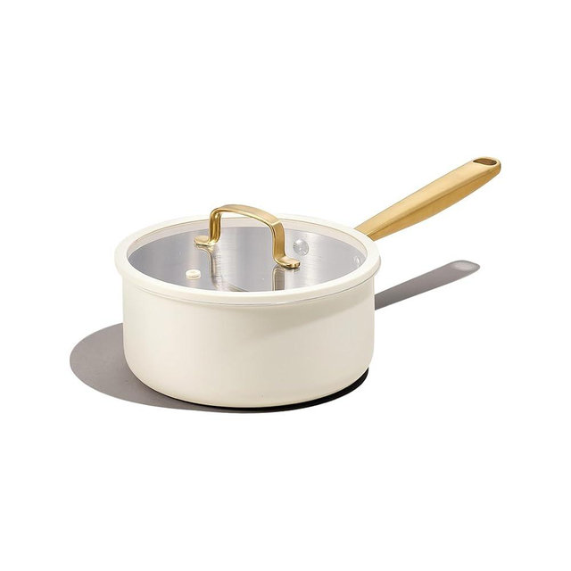 CAROTE 2Qt Stainless Steel Saucepan, Non-Toxic Cookware with Lids,Outer Ceramic Layer,Small Cooking Pot, Even Heating, Fits All Stoves,Oven & Dishwasher Safe,White