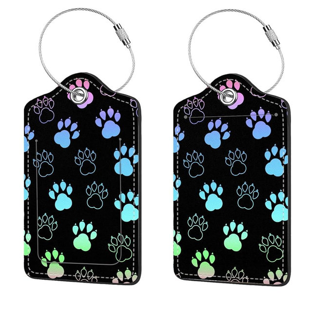 2 Pcs Luggage Tags for Suitcases, PU Leather Cruise Ship Luggage Tags with Privacy Cover Label Address Card and Durable Metal Ring Suitable for Men Women Handbags Backpacks Schoolbag,Dog Paw Print
