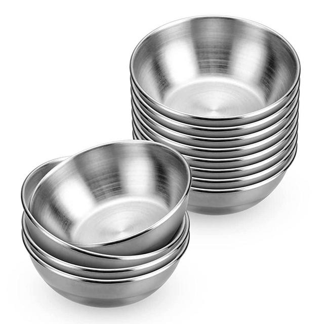 12pcs Sauce Dishes 3.2 Inch Stainless Steel Round Seasoning Dishes Bowls Condiment Cups Sushi Dipping Small Dish Bowl Saucers Mini Appetizer Plates