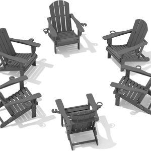 Grey - SERWALL Foldable Adirondack Chair Set of 6, HDPE Adirondack Chair with Wood-Texture