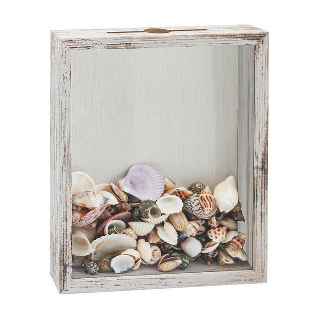 FramePro Small Shadow Box Seashell Collection White 8x10 Top Loading Display Case Frame with Slot, Movie Travel Sporting Events Concert Ticket Stubs Drink Beer Caps Memory Keepsake Box