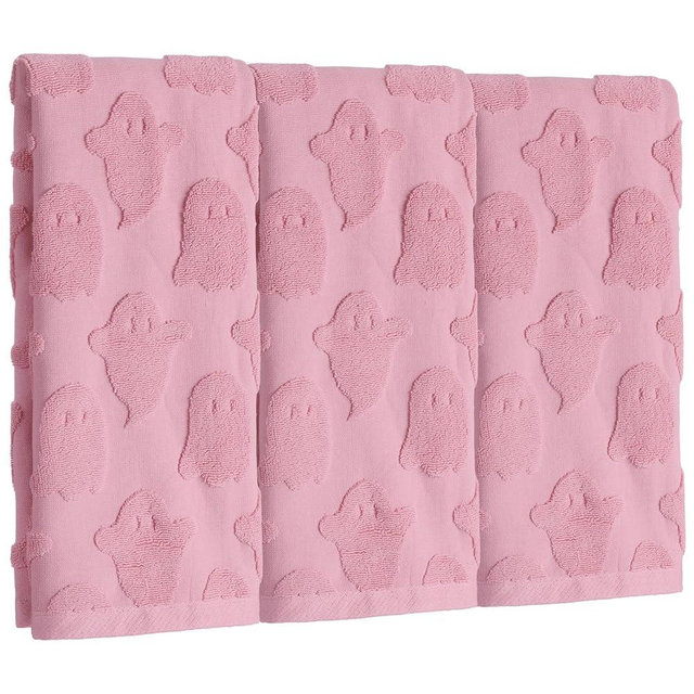 Hahafelt 3 Pcs Pink Ghost Halloween Hand Towels for Bathroom 100% Cotton Jacquard Decorative Kitchen Dish Towels for Halloween Bath Seasonal Kitchen Decor Gift Spa Gym Sport, 13.8 x 29.5