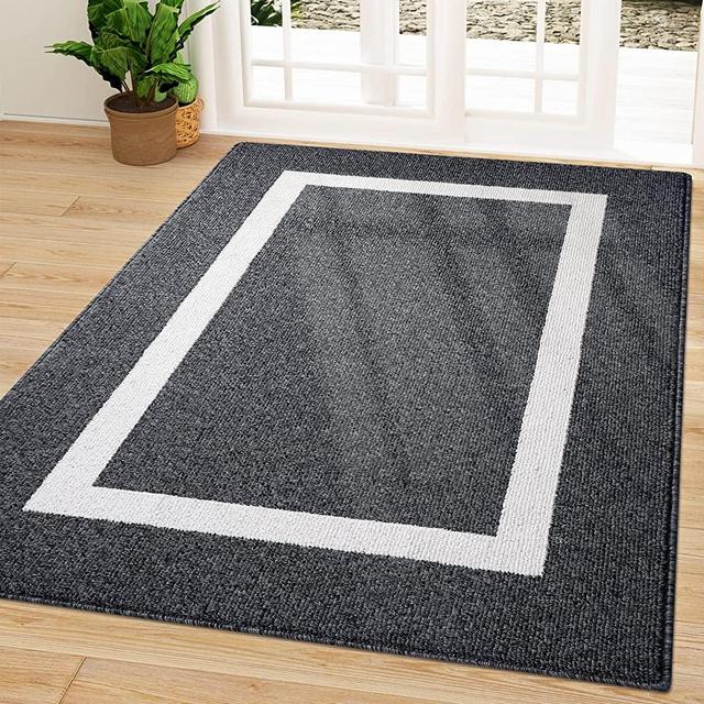 OLANLY Indoor Door Mat, 35x59 Non-Slip Absorbent Resist Dirt Entrance Rug, Machine Washable Low-Profile Inside Entry Door Rugs for Entryway, Black