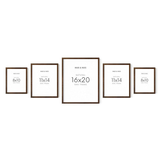 HAUS AND HUES Photo Gallery Wall Frame Set - Set of 5 Walnut Frames for Gallery Wall, Gallery Wall Frames, Multiple Picture Frames for Wall Collage (Two 8x10, Two 11x14, One 16x20 Framed Walnut)
