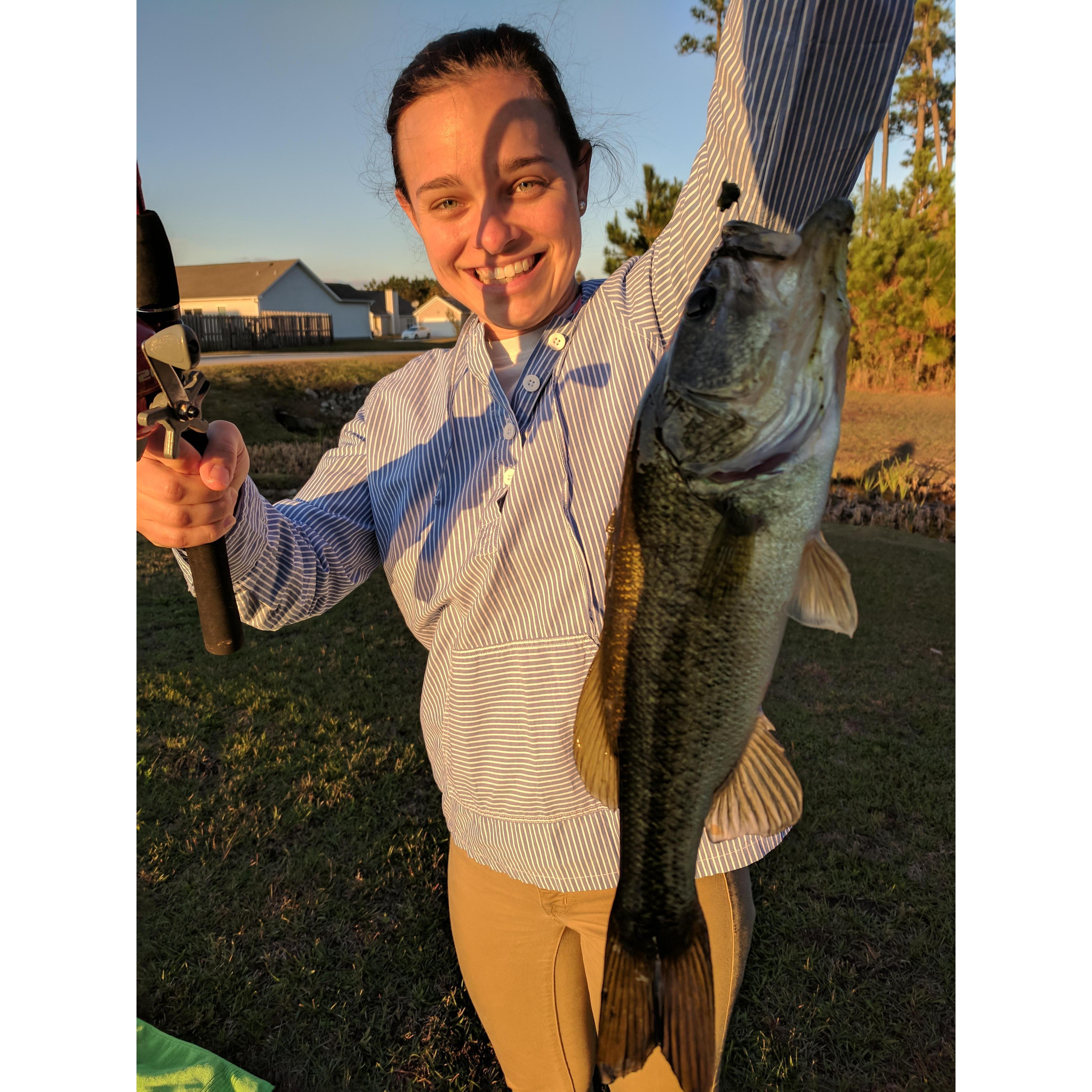 Lyndsay caught her first fish thanks to Noah's help.
