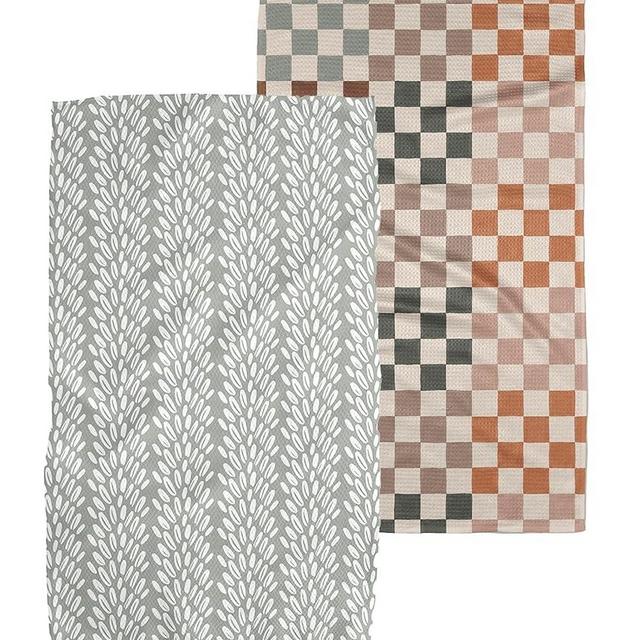 GEOMETRY Kitchen Tea Towel - Quick Dry Microfiber Cloth Dish Towels for Kitchen Drying - Premium Quick Dry Towel - Seed Light + Autumn Checkers (Checkmate 2-Pack Set)