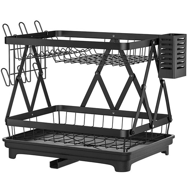 YAMAZAKI home 2876 Alloy Steel Wire Dish Drainer Rack, One Size, Black