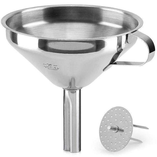 Zulay (5 inch) Stainless Steel Kitchen Funnel - Food Grade Metal Funnel With Removable Filter - Rustproof Stainless Steel Funnel For Filtering or Transferring Liquids & Dry Ingredients