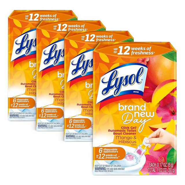 Lysol Click Gel Automatic Toilet Bowl Cleaner, Gel Toilet Bowl Cleaner, For Cleaning and Refreshing – Mango & Hibiscus, 6 applicators (Pack of 4, 24 Count Total)