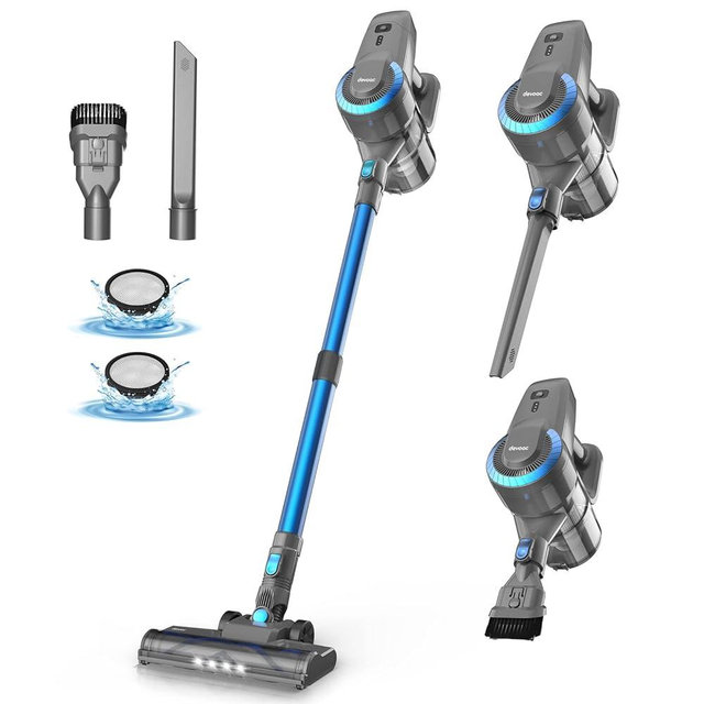 DEVOAC N300 Cordless Vacuum Cleaner, 6 in 1 Lightweight Stick Vacuum, 2200mAh Battery Up to 40mins Runtime, Powerful Handheld Vacuum for Hard Floor Rug Pet Hair Home Dorm (Blue)
