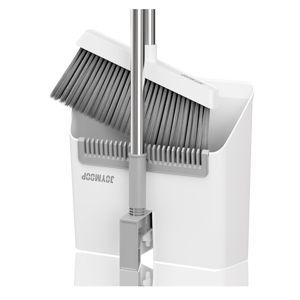 JOYMOOP White Broom and Dustpan Set, Upright Angle Design with Built-in Comb Teeth for Kitchen, Office, Pet Hair, Hard Floors
