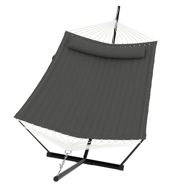 Garvee﻿ 2 Person Hammock with Stand for Outside, Double Hammock with Stand and Pillow, Max 450 Lbs Capacity with Balance Rope, Large Hammock for Outdoor Patio Backyard Poolside