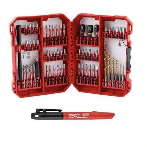 SHOCKWAVE Impact Duty Alloy Steel Screw Driver Bit Set (60-Piece) w/ INKZALL Black Fine Point Perm Marker