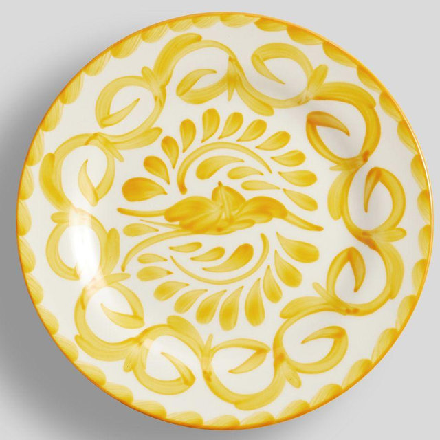 Puebla Porcelain Dinner Plates, Set of 4 - Yellow/White