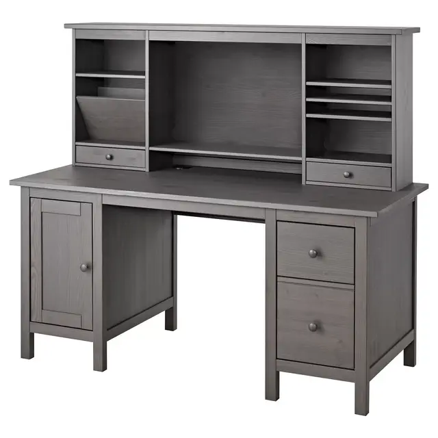 HEMNES Desk with add-on unit, gray61x53 7/8 "