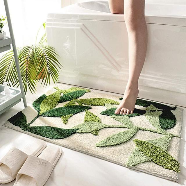 Throw Bathroom Rugs and Mats 20"x32" Green Bath Rug Non Slip Machine Washable Soft Bathroom Floor Mat for Entrance, Leaves