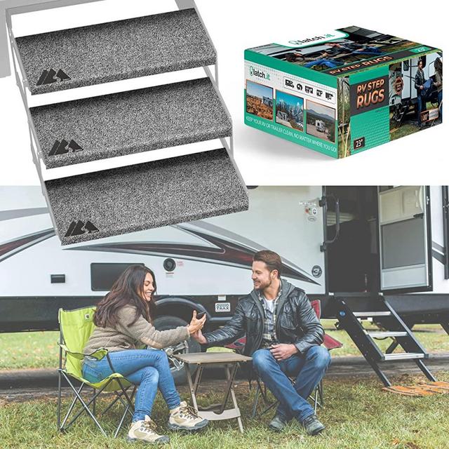 LATCH.IT RV Step Covers 3 Pack | 23" Wide Camper Step Covers | RV Stair Covers | RV Step Rug Best Fits 8-11" Deep RV Stairs | Keep Your RV Cleaner with Our RV Stair Covers!