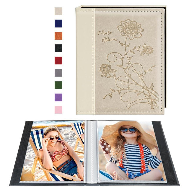 Artmag Photo Album 5x7 Clear Pages Pockets Leather Cover Slip Slide in Photo Album Book Holds 50 Vertical 5x7 Photos Picture Book for Wedding Family (Beige)