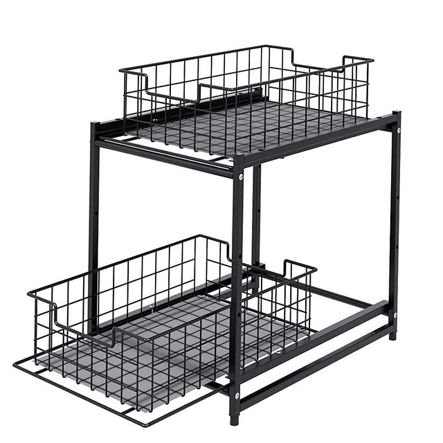 Under Sink Organizer,Stackable Bathroom Cabinet Organizer and Storage,2 Tier Slide Out Cabinet Storage Shelves,Multi-Use Under Kitchen Sink Organizers and Storage With Basket Positioning(Black)