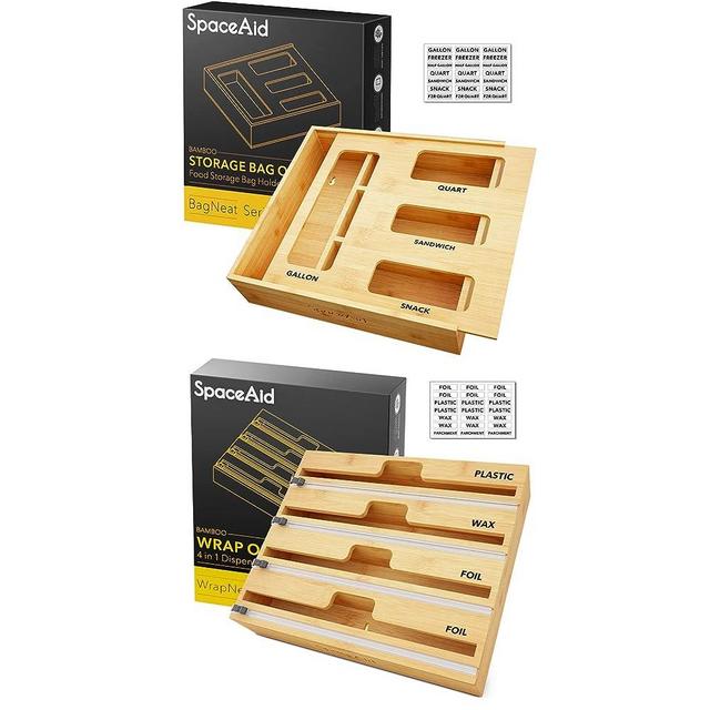 SpaceAid Bag Storage Organizer (1 Box 4 Slots), WrapNeat 4 in 1 Wrap Dispenser