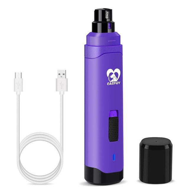 Casfuy Dog Nail Grinder Upgraded - Professional 2-Speed Electric Rechargeable Pet Nail Trimmer Painless Paws Grooming & Smoothing for Small Medium Large Dogs & Cats (Purple)