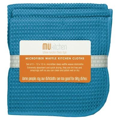 12&#34;X12&#34; 3pk Waffle Microfiber Cloth Blue - Mu Kitchen