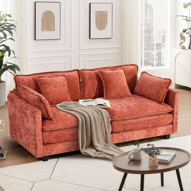SoarFlash 77.95" Chenille Sectional Sofa, Comfy Modular Loveseat Sofa, Modern 2-Seat Couch Deep Seat Sofa Set for Living Room,Orange