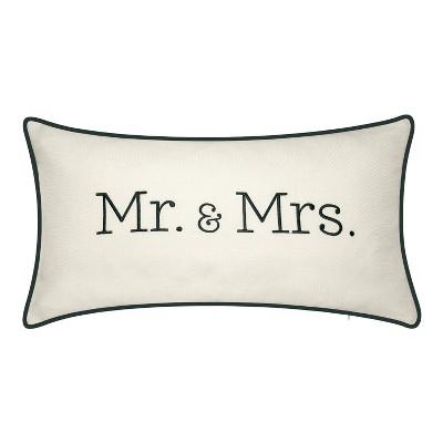 13"x25" Oversized Celebrations 'Mr. & Mrs.' Embroidered Lumbar Throw Pillow Oyster/Black - Edie@Home