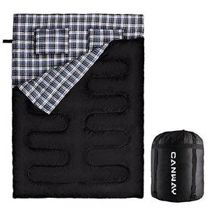 Double Sleeping Bag - Canway Flannel Sleeping Bags with 2 Pillows for Camping, Backpacking, or Hiking Outdoor. Cold Weather 2 Person Waterproof Sleeping Bag for Adults or Teens. Queen Size XL