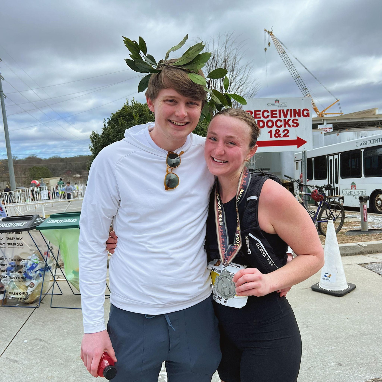 Sam supporting Brooke running her marathon!