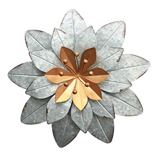 GIFTME 5 Galvanized Metal Layered Flower Outdoor Wall Art Decor Silver Home Accents Decor11.5x1.5 Inch