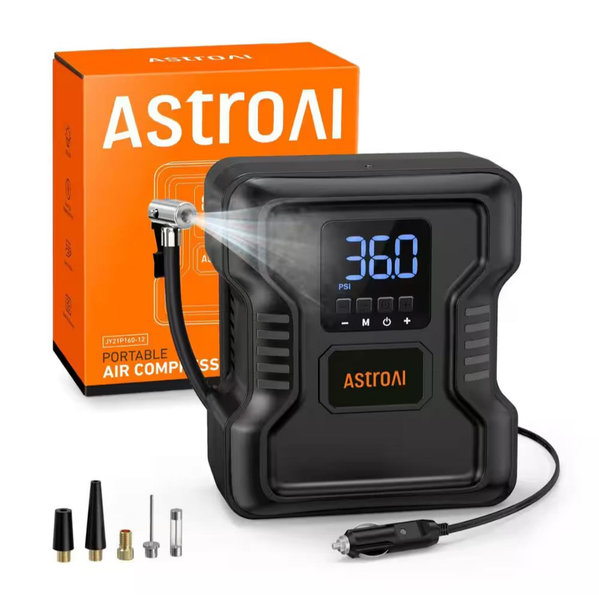 AstroAI Portable Tire Inflator 150PSI 12V DC Air Compressor with Digital Pressure Gauge Air Pump Tire Pump Fast Inflation ACAC160BK-W1P