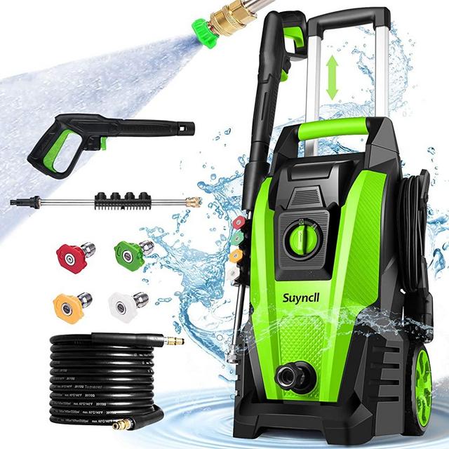 Suyncll Pressure Washer, 3800PSI Electric Power Washer, 2000W High Pressure Washer, Professional Washer Cleaner, with 4 Nozzles, Soap Bottle and Hose Reel, Best for Cleaning Cars,Driveways,Patios