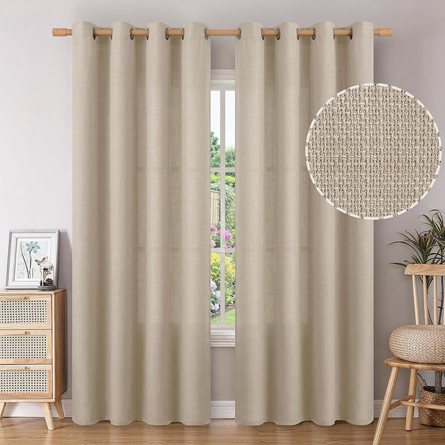 BGment Oatmeal Semi Sheer Linen Curtains for Living Room, Country Farmhouse Rustic Curtains 84 Inch Length 2 Panels Set Burlap Textured Light Filtering Home Decor Drapes, 52 x 84 Inch
