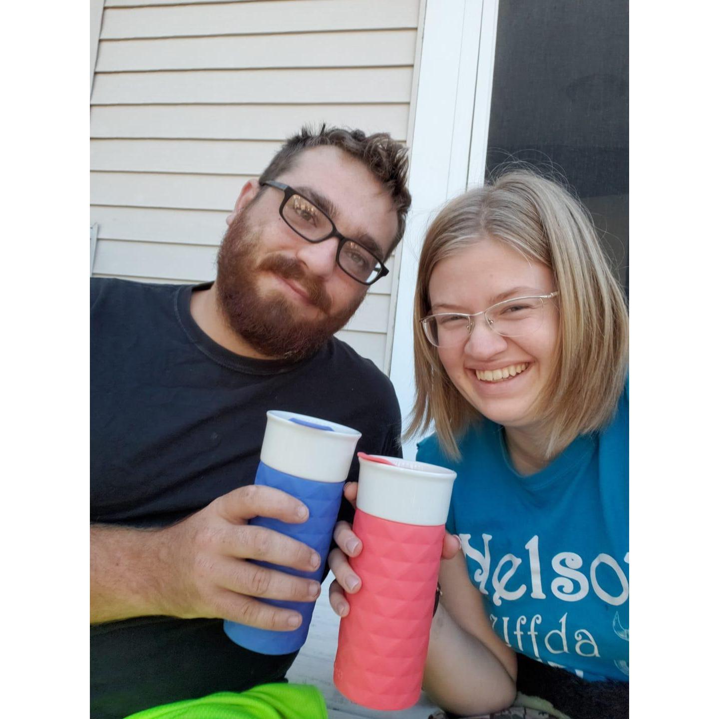 Coffee after our first night at our house