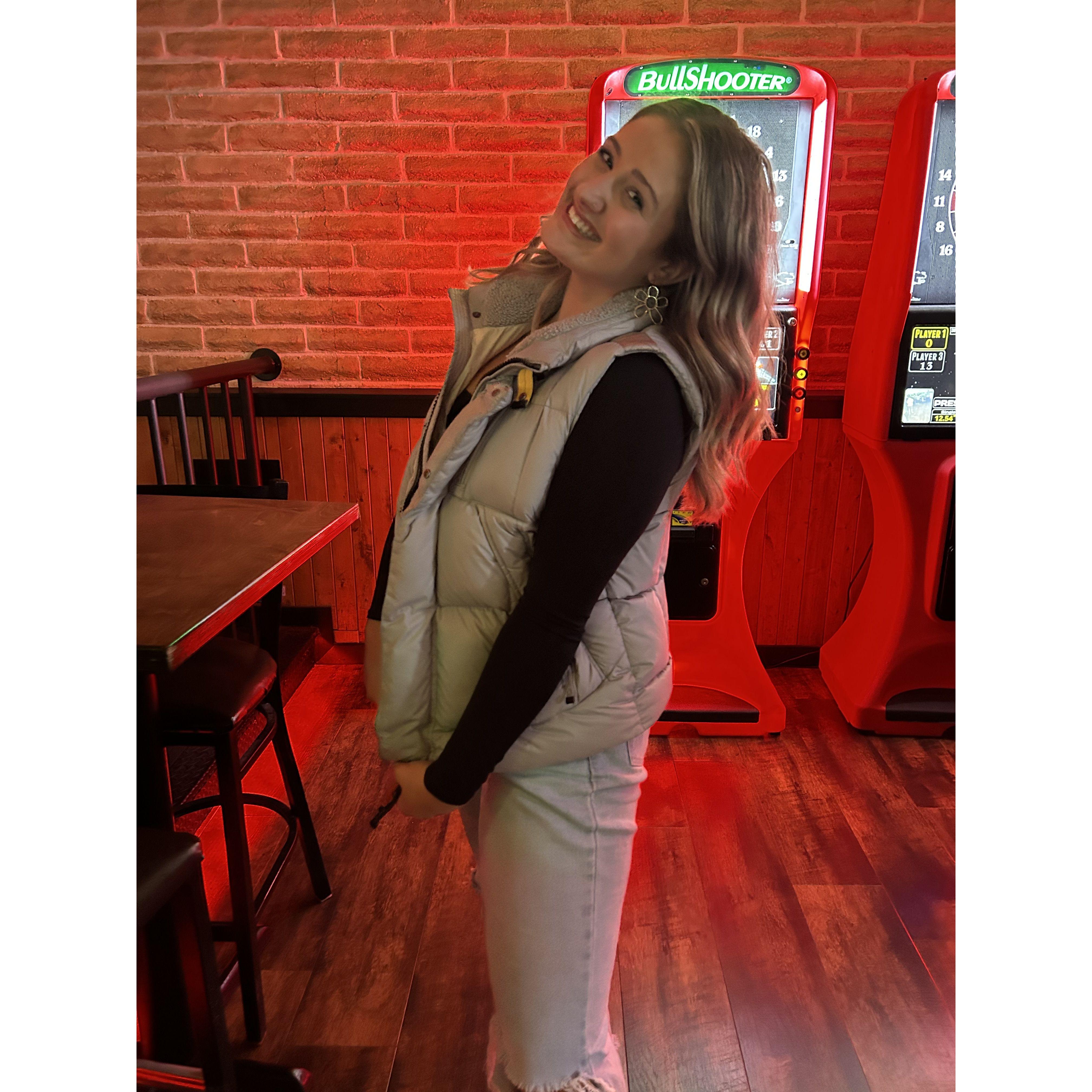 Their first date! Adrianah beat Skyler at darts, and said if she won, she could take his favorite vest! (that didn't happen)