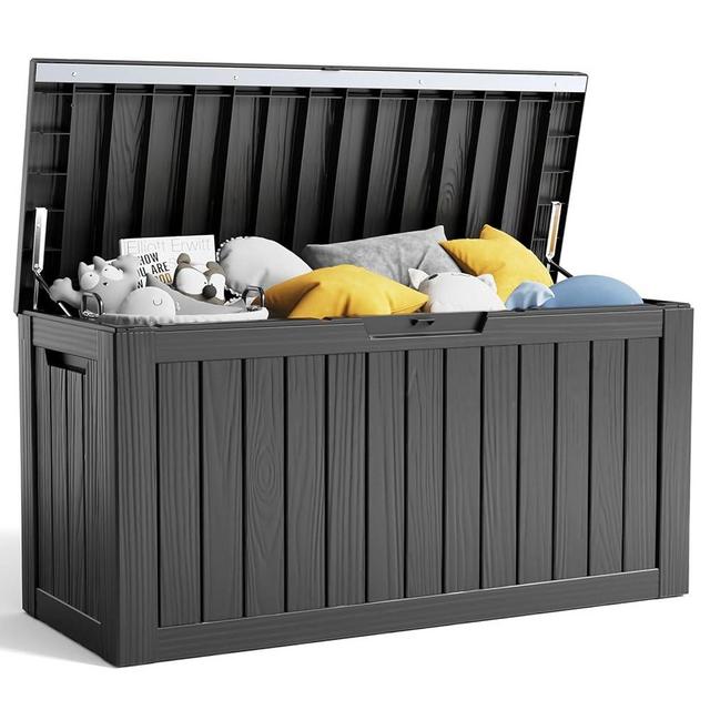 80 Gallon Resin Deck Box, Lockable Patio Storage Box for Furniture, Garden Tools and Toys Storage, Waterproof Outside Storage Box - Black