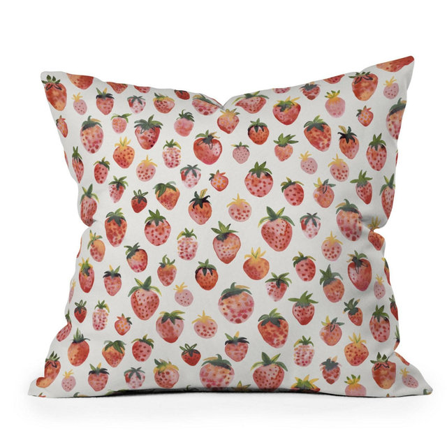 16" x 16" Ninola Design Strawberries Countryside Summer Outdoor Throw Pillow Red - Deny Designs: UV & Mildew Resistant