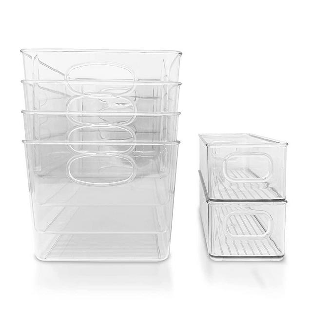 RedSodium Pantry Organization and Storage Containers | Kitchen Cabinet Organizer | Refrigerator Organizer Bins | Freezer Organizer | Fridge bins | Clear Plastic Storage Bins with Handles - 6 Pack