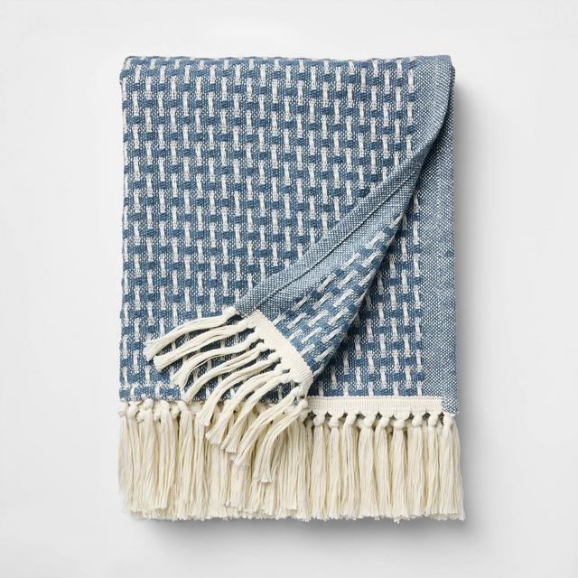 50"x60" Throw Woven Pattern Medium Blue/Cream - Threshold™ Designed with Studio McGee