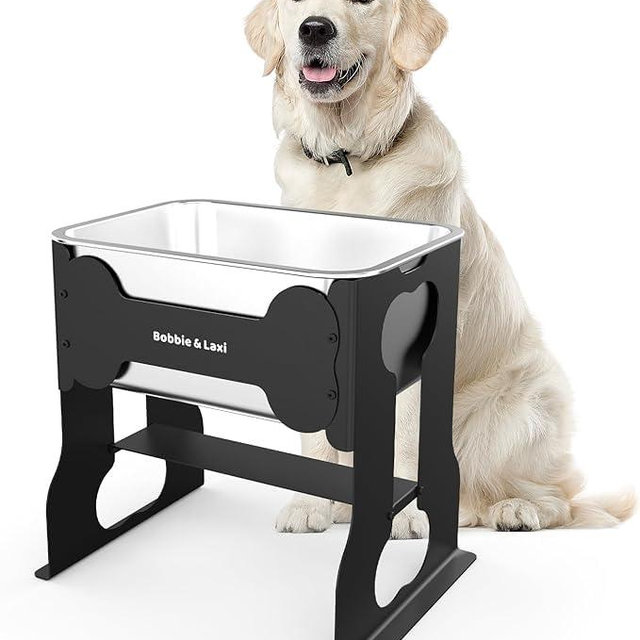 2.4 Gallon Elevated Large Dog Water Bowl,14" Raised Stainless Steel Bowl with Stand for Large Breed, Full Metal Dog Feeding Station for Relief Joint Pressure, Easy Clean for Indoor & Outdoor Uses