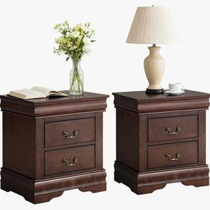 Nightstand Set Of 2, Solid Wood Nightstands With 2-Drawer, No Assembly Required (Set of 2) - Dark Cherry