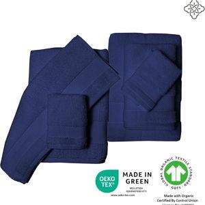 BIOWEAVES 100% Organic Cotton 6-Piece Luxury Bathroom Towels Set GOTS Certified 700 GSM, 2 Bath Towels, 2 Hand Towels & 2 Wash Cloths - Navy Blue