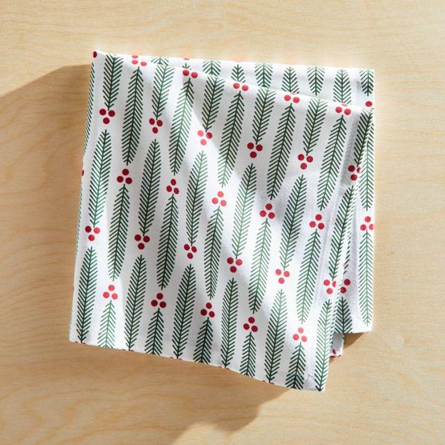 Modern Holiday Sprig Embroidered Napkin