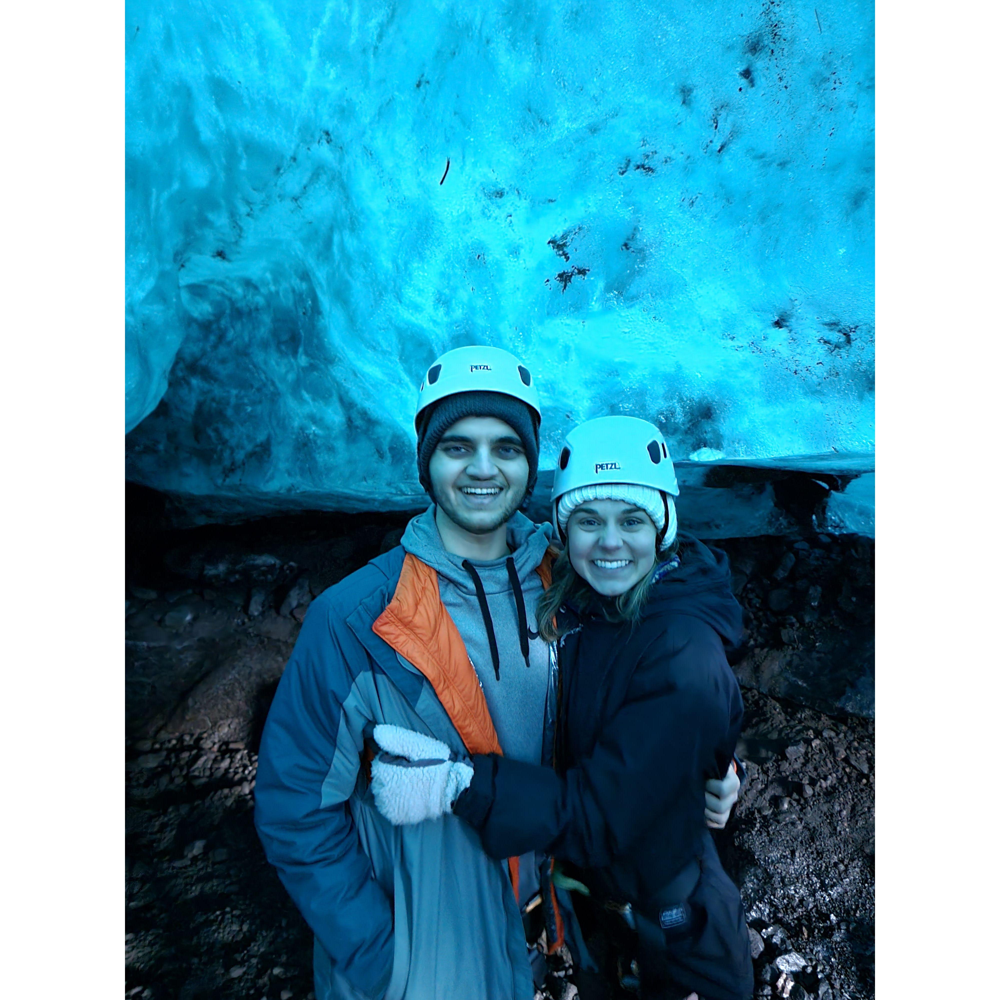 Hiking a glacier and exploring ice caves in Iceland!