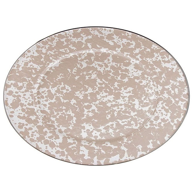 Golden Rabbit Enamelware - Taupe Swirl - 16" x 12" Oval Serving Platter