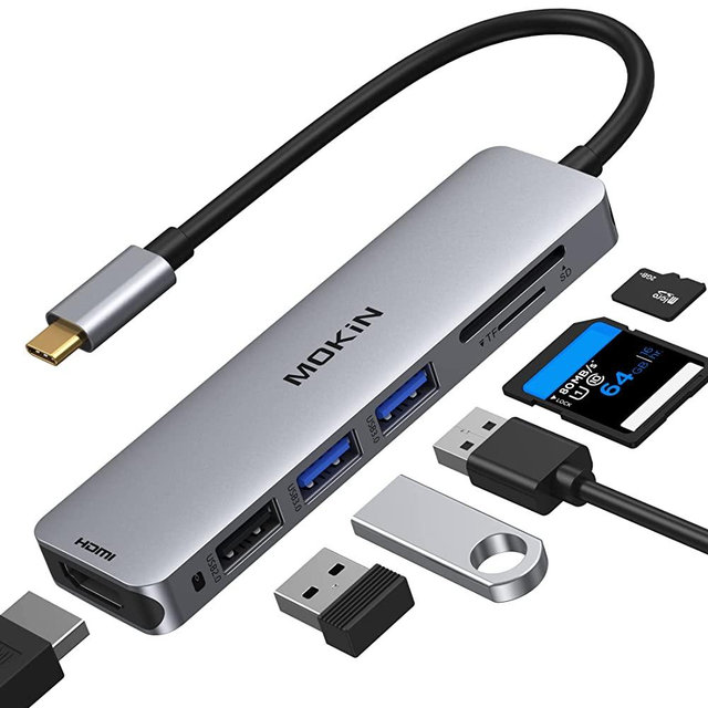 USB C Hub HDMI Adapter for MacBook Pro 2019/2018/2017, MOKiN 5 in 1 Dongle USB-C to HDMI, Sd/TF Card Reader and 2 Ports USB 3.0 (Space Gray)